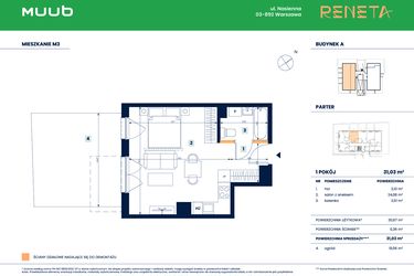 Rzut - Mieszkanie na sprzedaż 1 pokój o powierzchni 31,03 m² - numer M03 w Reneta