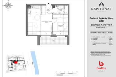 Rzut - Mieszkanie na sprzedaż 2 pokoje o powierzchni 42,76 m² - numer A17 w Kapitanat A