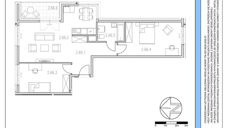 Rzut - Mieszkanie na sprzedaż 3 pokoje o powierzchni 67,62 m² - numer 66 w Osiedle Solne etap II