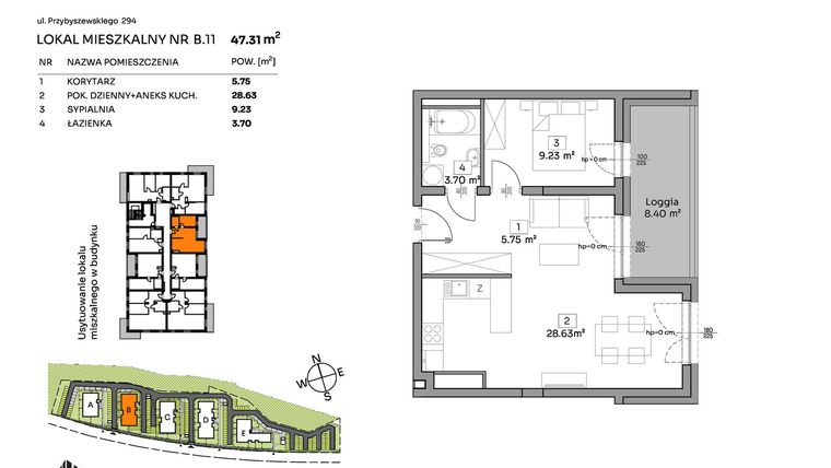Rzut - Mieszkanie na sprzedaż 2 pokoje o powierzchni 47,31 m² - numer B.11 w Och!Widzew