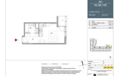 Rzut - Mieszkanie na sprzedaż 1 pokój o powierzchni 26,46 m² - numer 105 w Morwowa 5