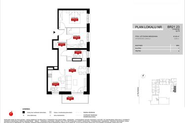Rzut - Mieszkanie na sprzedaż 3 pokoje o powierzchni 61,96 m² - numer BR21/23 w Browary Wrocławskie 2