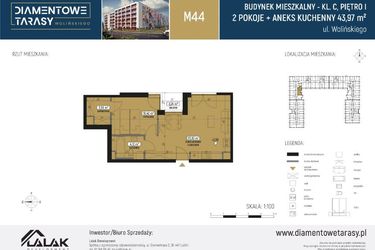 Rzut - Mieszkanie na sprzedaż 2 pokoje o powierzchni 43,97 m² - numer CM44 w Diamentowe Tarasy