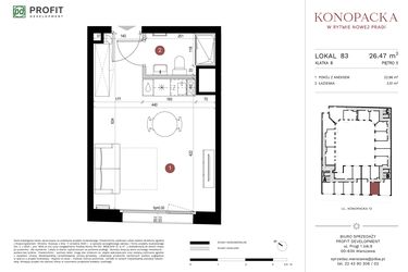 Rzut - Mieszkanie na sprzedaż 1 pokój o powierzchni 26,16 m² - numer A-KL-B.83 w Konopacka