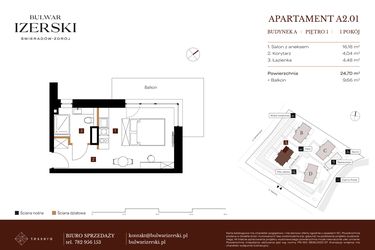Rzut - Mieszkanie na sprzedaż 1 pokój o powierzchni 24,7 m² - numer A2.01 w Bulwar Izerski