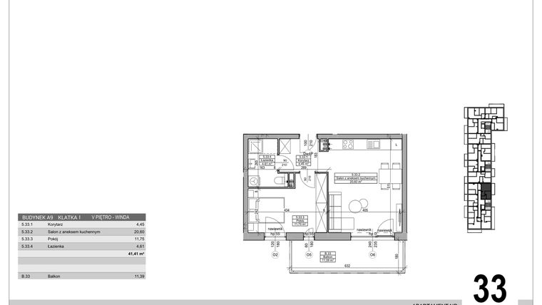 Rzut - Mieszkanie na sprzedaż 2 pokoje o powierzchni 41,41 m² - numer A.9.M.33 w Sobola Biel A9
