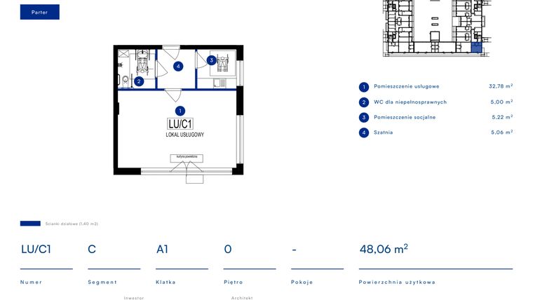 Rzut - Lokal użytkowy na sprzedaż 4 pokoje o powierzchni 48,06 m² - numer LU/C1 w Przy Bursztynowej