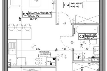 Rzut - Mieszkanie na sprzedaż 3 pokoje o powierzchni 57,39 m² - numer 78A w Osiedle Młodych etap VII