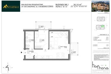 Rzut - Mieszkanie na sprzedaż 2 pokoje o powierzchni 36,1 m² - numer B1.10 w Rezydencja Chłabówka