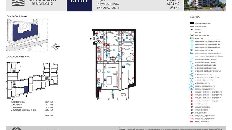 Rzut - Mieszkanie na sprzedaż 2 pokoje o powierzchni 45,04 m² - numer M181 w Chodźki Residence 2