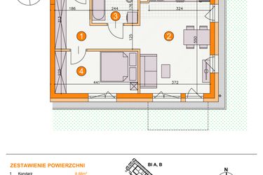 Rzut - Mieszkanie na sprzedaż 2 pokoje o powierzchni 42,44 m² - numer BII/B4 w Osiedle Bocianie Gniazdo 2