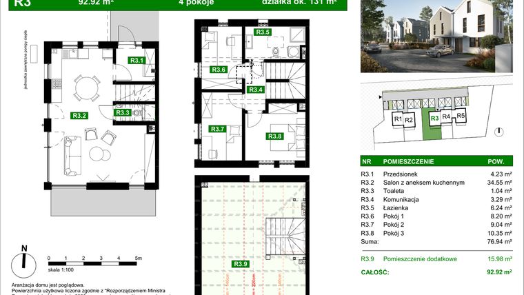 Rzut - Dom na sprzedaż 4 pokoje o powierzchni 93 m² - numer R3 w Zakątek Romanowska