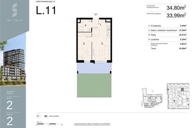 Rzut - Mieszkanie na sprzedaż 2 pokoje o powierzchni 34,8 m² - numer L11 w Sky Trust etap II - Apartamenty inwestycyjne