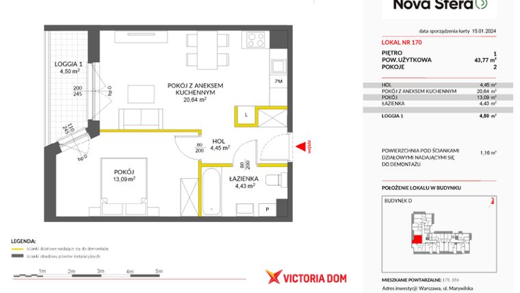 Rzut - Mieszkanie na sprzedaż 2 pokoje o powierzchni 43,77 m² - numer 170 w Miasteczko Nova Sfera 3