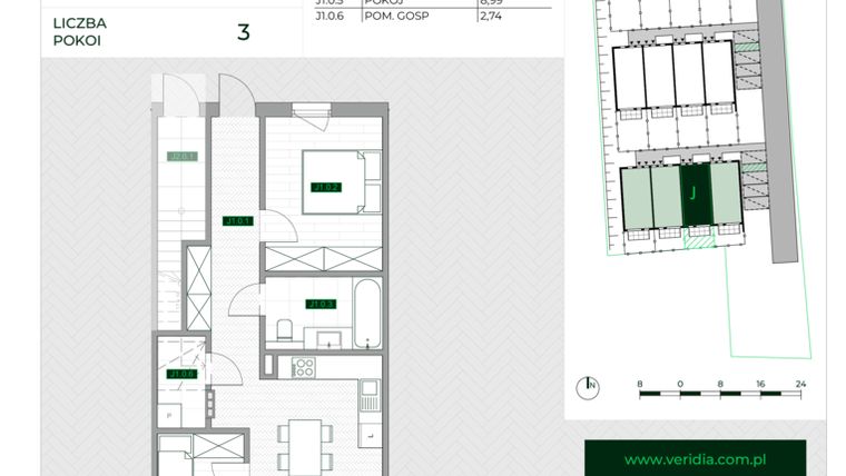 Rzut - Mieszkanie na sprzedaż 3 pokoje o powierzchni 57,5 m² - numer J1 w Zielona Krzyszkowicka