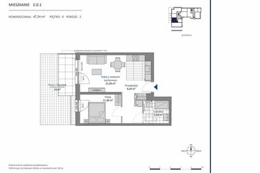 Rzut - Mieszkanie na sprzedaż 2 pokoje o powierzchni 47,54 m² - numer E.0.1 w Nowa Dąbrowa bud. DE