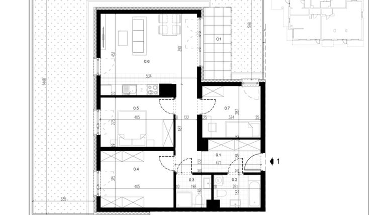 Rzut - Mieszkanie na sprzedaż 4 pokoje o powierzchni 75,16 m² - numer M1 w Trybuny Ludów 3