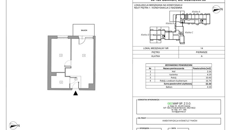 Rzut - Mieszkanie na sprzedaż 2 pokoje o powierzchni 33,49 m² - numer 14 w Wolne Miasto etap VII