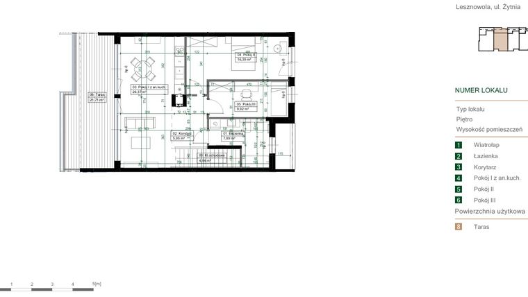 Rzut - Mieszkanie na sprzedaż 3 pokoje o powierzchni 67,89 m² - numer 4.2 w Green Ville