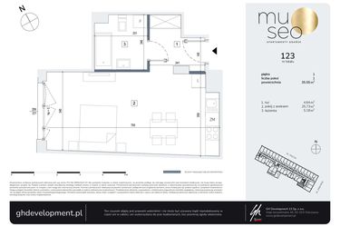 Rzut - Mieszkanie na sprzedaż 1 pokój o powierzchni 35,55 m² - numer 123 w Museo