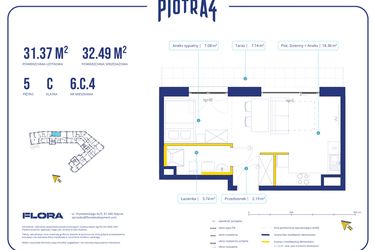 Rzut - Mieszkanie na sprzedaż 1 pokój o powierzchni 31,37 m² - numer 6C4 w Piotra 4