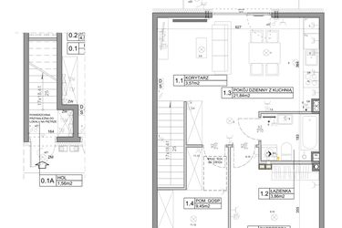 Rzut - Mieszkanie na sprzedaż 3 pokoje o powierzchni 58,82 m² - numer 68 w Manufaktura Marki 2 etap III