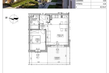 Rzut - Mieszkanie na sprzedaż 2 pokoje o powierzchni 43,18 m² - numer M.B7.00.03 w Osiedle Harmonia bud. B7