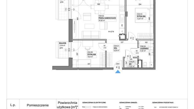 Rzut - Mieszkanie na sprzedaż 3 pokoje o powierzchni 64,99 m² - numer O34 w Miasto Ogród 6 - OSLO i SZTOKHOLM