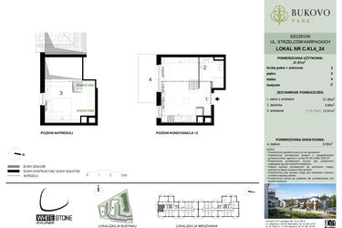 Rzut - Mieszkanie na sprzedaż 1 pokój o powierzchni 37,57 m² - numer C.4.24 w Bukovo Park