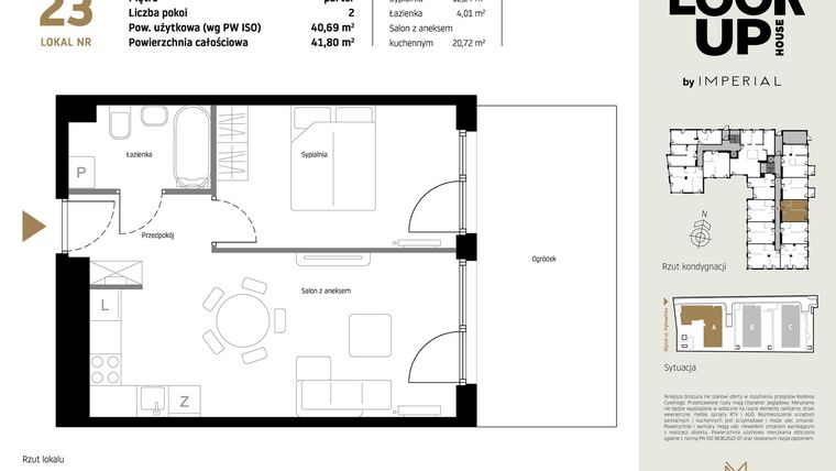 Rzut - Mieszkanie na sprzedaż 2 pokoje o powierzchni 40,69 m² - numer A23 w Look Up House