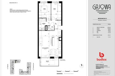 Rzut - Mieszkanie na sprzedaż 3 pokoje o powierzchni 66,22 m² - numer 13 w Gajowa bud. A