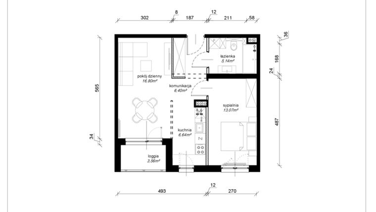 Rzut - Mieszkanie na sprzedaż 2 pokoje o powierzchni 47,98 m² - numer E.2.14.2k w Art.Teo etap 3