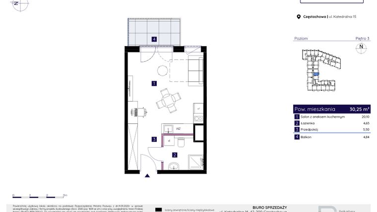 Rzut - Mieszkanie na sprzedaż 1 pokój o powierzchni 30,25 m² - numer 123 w Osiedle Neonowe