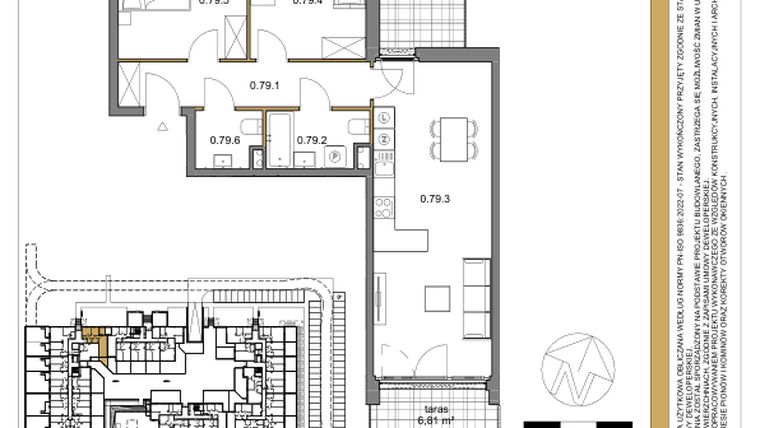 Rzut - Mieszkanie na sprzedaż 3 pokoje o powierzchni 67,26 m² - numer 79 w Osiedle Sfera etap II