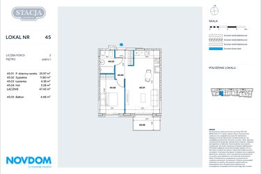 Rzut - Mieszkanie na sprzedaż 2 pokoje o powierzchni 47,45 m² - numer 45 w Stacja Grodzisk