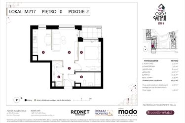 Rzut - Mieszkanie na sprzedaż 2 pokoje o powierzchni 43,84 m² - numer M217 w Osiedle Witaj etap II
