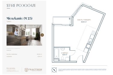 Rzut - Mieszkanie na sprzedaż 1 pokój o powierzchni 41,43 m² - numer M.25 w Stare Podgórze