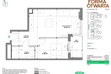 Rzut - Mieszkanie na sprzedaż 2 pokoje o powierzchni 46,56 m² - numer B1-33 w Forma Otwarta etap II