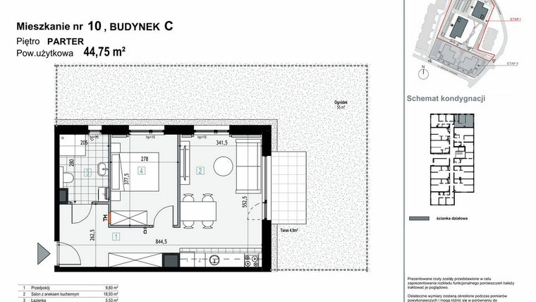 Rzut - Mieszkanie na sprzedaż 2 pokoje o powierzchni 44,75 m² - numer C.M10 w Apartamenty Kopernika