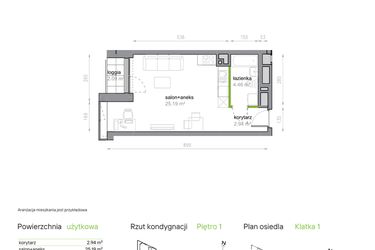 Rzut - Mieszkanie na sprzedaż 1 pokój o powierzchni 32,59 m² - numer K1/1/06 w Piękna Vita