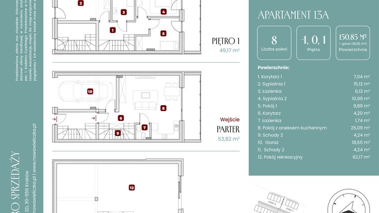 Rzut - Mieszkanie na sprzedaż 8 pokoi o powierzchni 150,85 m² - numer 13A w Nowa Wieliczka