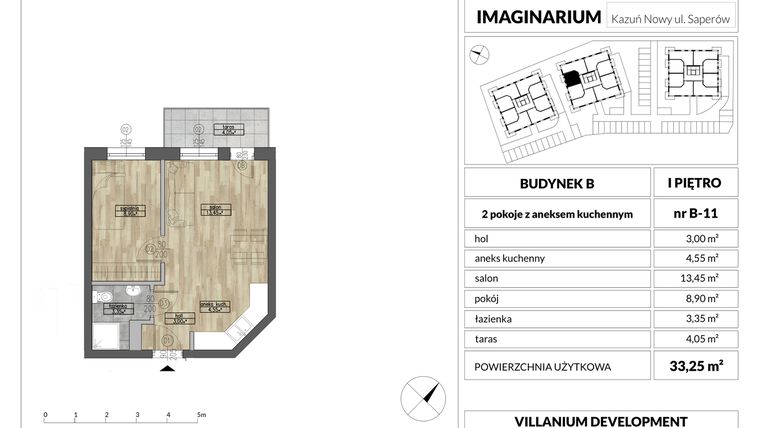 Rzut - Mieszkanie na sprzedaż 2 pokoje o powierzchni 33,25 m² - numer 11 w Imaginarium Kazuń Nowy - bud. B