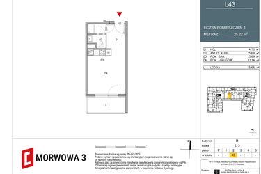 Rzut - Mieszkanie na sprzedaż 1 pokój o powierzchni 25,22 m² - numer 43 w Morwowa 3 - Apartamenty Inwestycyjne