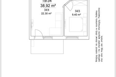 Rzut - Mieszkanie na sprzedaż 2 pokoje o powierzchni 38,92 m² - numer 19/34 w Osiedle Versus etap II