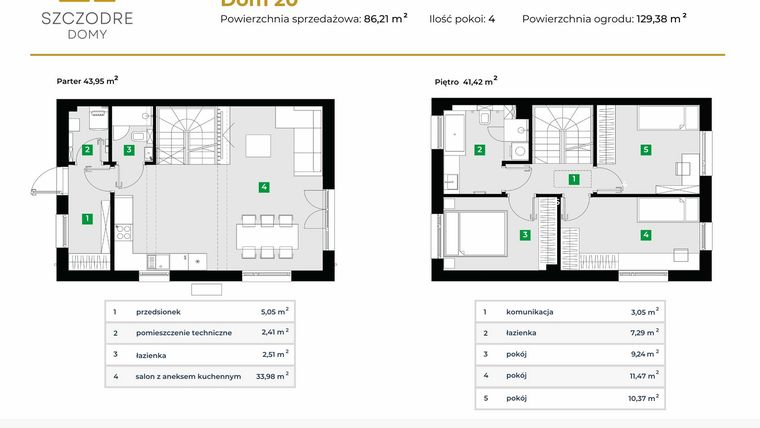 Rzut - Dom na sprzedaż 4 pokoje o powierzchni 89,57 m² - numer 20 w Szczodre Domy