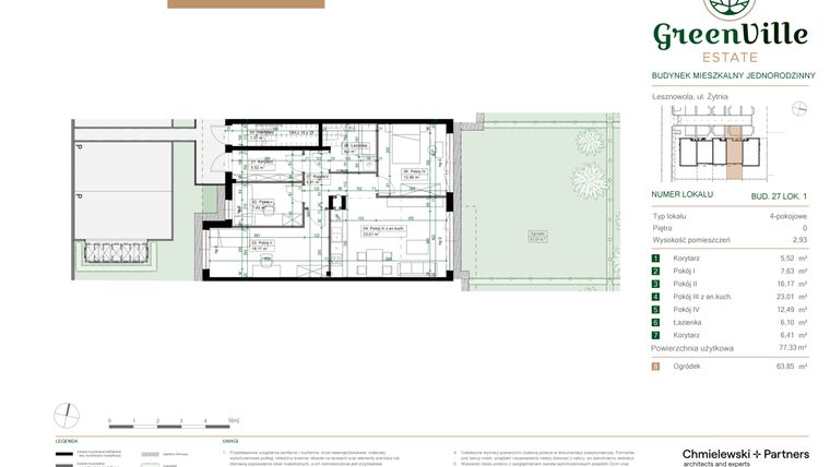 Rzut - Mieszkanie na sprzedaż 4 pokoje o powierzchni 77,33 m² - numer 27.1 w Green Ville