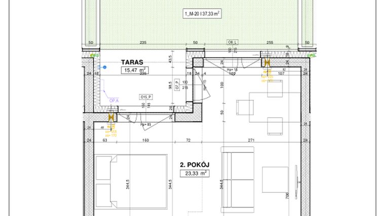 Rzut - Mieszkanie na sprzedaż 1 pokój o powierzchni 37,33 m² - numer B12 w Nowe Centrum Południowe etap IV