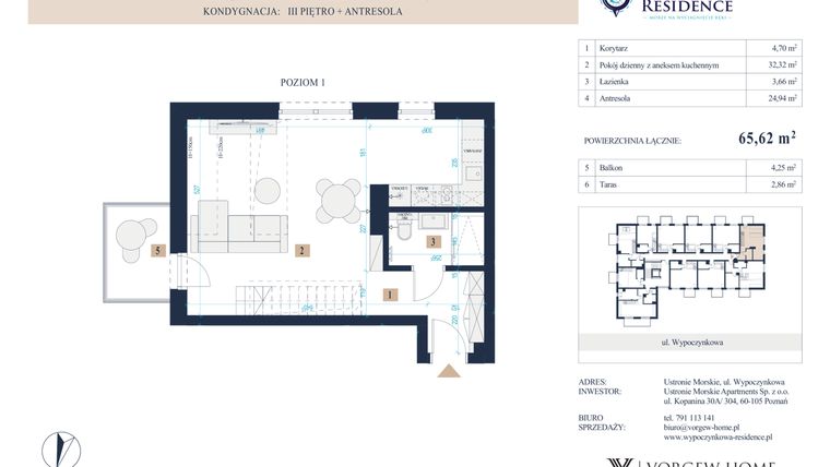Rzut - Mieszkanie na sprzedaż 2 pokoje o powierzchni 65,75 m² - numer 47 w Wypoczynkowa Residence