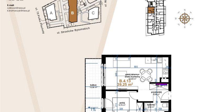 Rzut - Mieszkanie na sprzedaż 2 pokoje o powierzchni 39,25 m² - numer VB.4.13 w Vanda Park