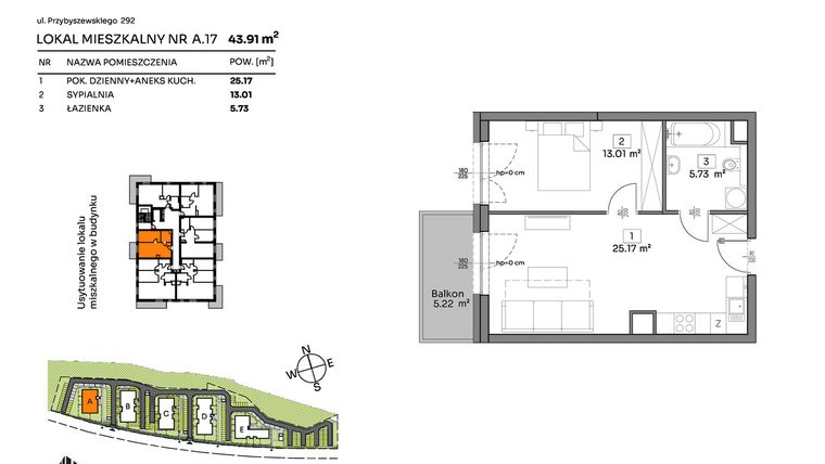 Rzut - Mieszkanie na sprzedaż 2 pokoje o powierzchni 43,91 m² - numer A.17 w Och!Widzew